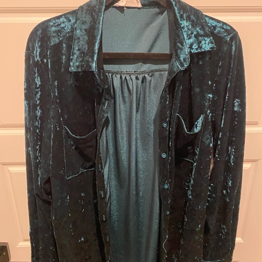 First Love Teal Velvet Shirt